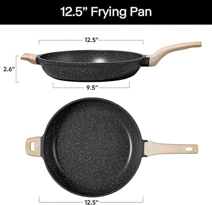 CAROTE 12.5 inch Nonstick Frying Pan Skillet,Non Stick Granite Fry Pan Egg Pan Omelet Pans, Stone Cookware Chef's Pan, PFOA Free,Induction Compatible - Image 2