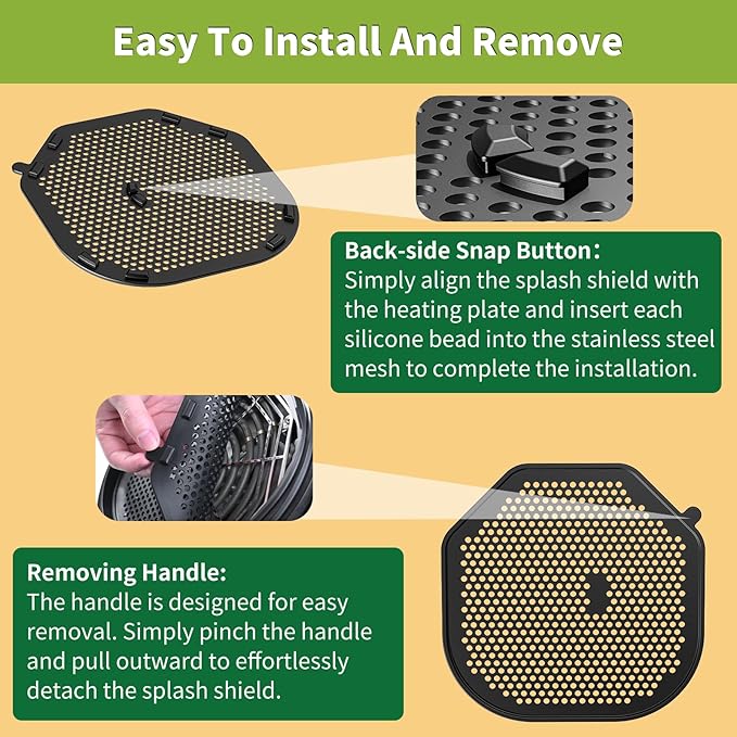 2 PCS Silicon Splatter Shield for Ninja Crispi Pro Air Fryer, Heat-Resistant Splatter Screen for Ninja Crispi Pro Accessories, AS101CY/AS101LG/AS101DG Replacement Parts Protects Kitchen from Oil