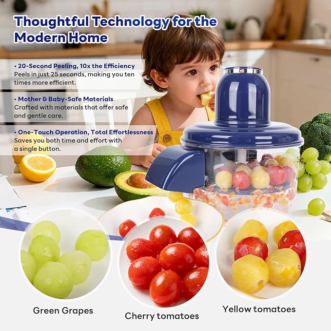 Automatic Grape Peeler Machine, Electric Garlic & Cherry Tomato Peeler Skin Remover Tool for Small Fruits, Effortless Peeling for Home Kitchen (Blue-1PC) - Image 4