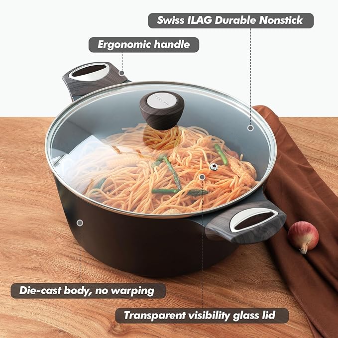 SENSARTE Nonstick Stock Pot with Lid, 2.6/4.5/6.6/8.5 QT Soup Pot Casserole Pot, Healthy Pasta Pot, Large Deep Cooking Pot, Big Sauce Pot Stew Pot, Induction Compatible, PFOA PFOS APEO Free, Black - Image 7