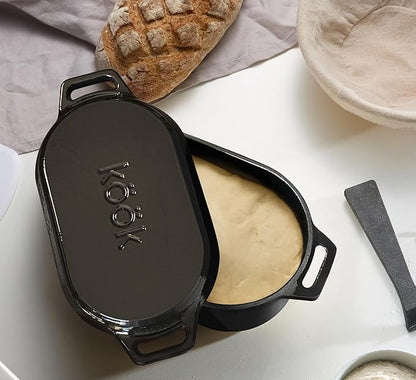 KooK Dutch Oven with Lid, Enameled Cast Iron Bread Baker, Dual Handles, 3.4 Qt, Oval, Includes Banneton Proofing Basket with Liner, Artisan Sourdough Bread Baking Set - Image 5