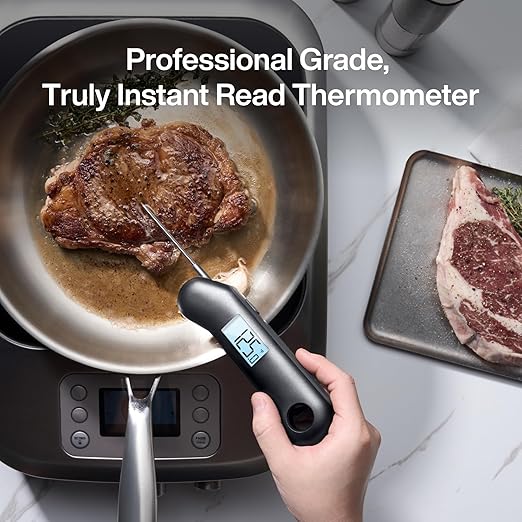 ProfessionaI Meat Thermometer Digital, 3X Faster 0.5 Sec Instant Read, NIST Certified Accuracy ±0.5°F, 100% Waterproof, Auto-Rotating Bright Display, for Candy/Grill/BBQ, Black & Gray - Image 4