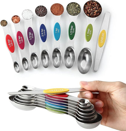 Spring Chef Multicolor Stainless Steel Magnetic Measuring Spoons Set of 8 with Leveler, Nesting Metal Teaspoon & Tablespoon Measuring Spoons, Kitchen Gadgets for Baking & Cooking - 2 Pack by SpringChef