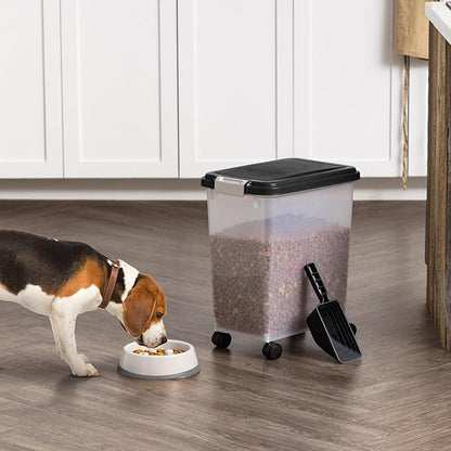 IRIS USA Airtight Dog Food Storage Container with 2-Cup Scoop and Slow Feeder Bowl Combo, Up to 30 lbs Pet Food Bin with Attachable Wheels, Anti-Slip Short Snouted Bowl, Easy to Clean, BPA Free, Black - Image 5