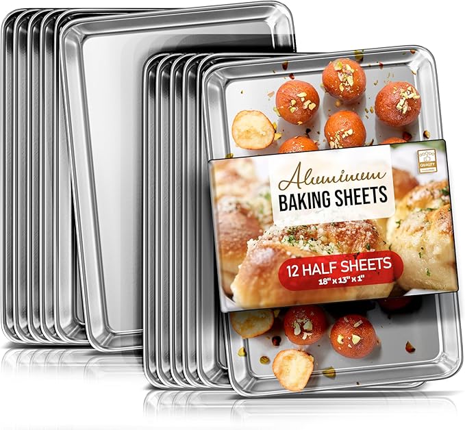 Eatex Aluminum Baking Sheet Set,12 Pack Cookie Sheet Set, 18” x 13” Steel Baking Pan Set, Quality Cookie Sheets for Baking Nonstick, Half Sheet Baking Pans Set, Baking Sheets for Oven, Half Sheet Pan by Eatex
