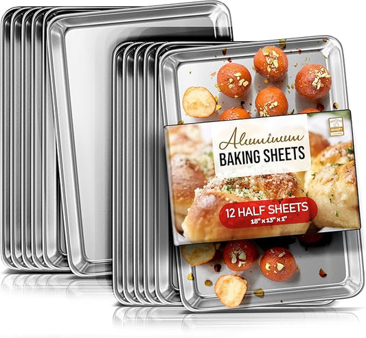 Eatex Aluminum Baking Sheet Set,12 Pack Cookie Sheet Set, 18” x 13” Steel Baking Pan Set, Quality Cookie Sheets for Baking Nonstick, Half Sheet Baking Pans Set, Baking Sheets for Oven, Half Sheet Pan by Eatex