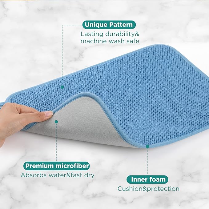 GeeRic Microfiber Dish Drying Mat, Super Absorbent Kitchen Dish Drying Pad for Mother's Day, Reversible Gift Mats for Countertop, 12 * 16 inch Blue - Image 3