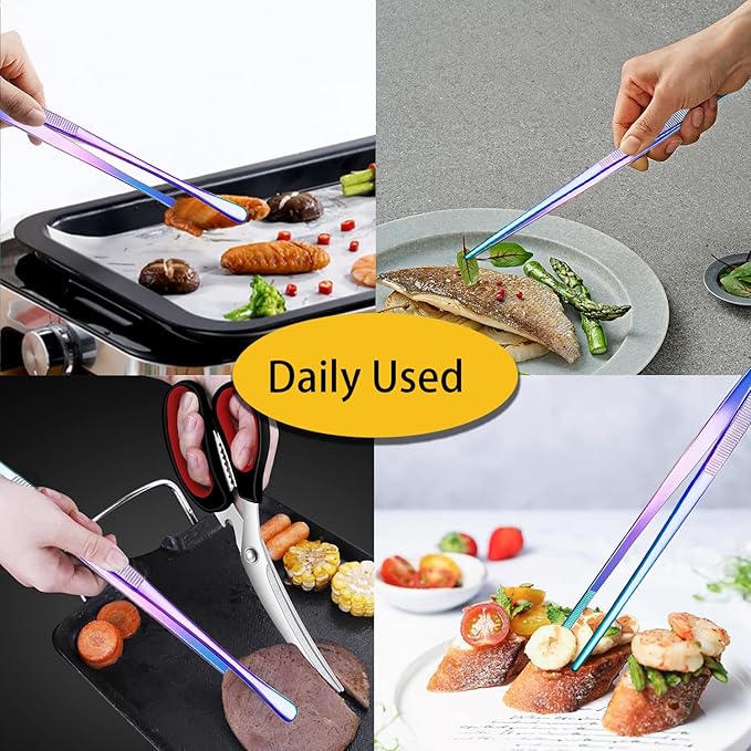 JETKONG 2 Pcs 12-Inch Culinary Tweezers Food Tweezers Kitchen Tweezer Tongs for Cooking (Rainbow) - Image 5