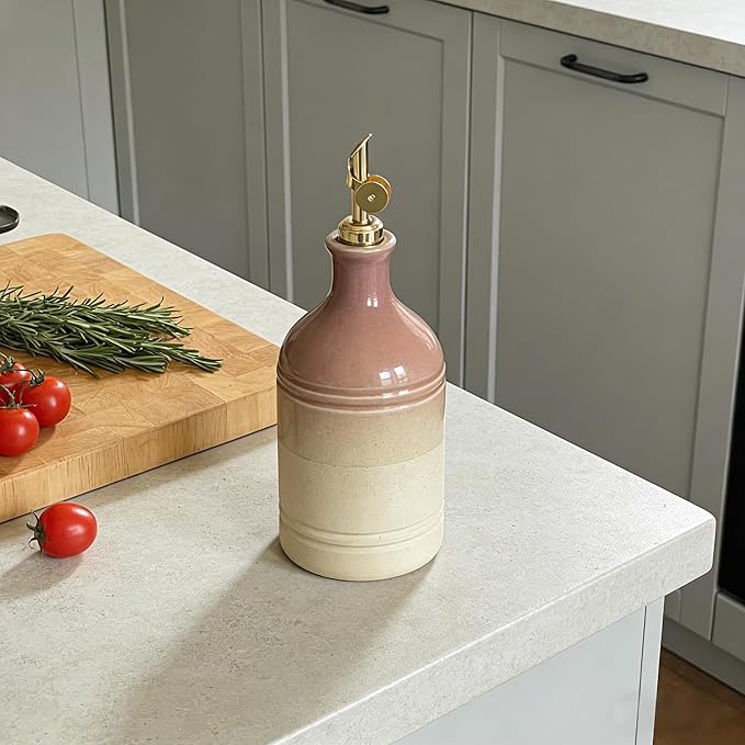 Ceramic Olive Oil Dispenser Bottle for Kitchen,Large Capacity 23.6Oz/700ml Gradient Purple with Gold Spout,Suitable for Storage Olive Oil, Vinegar, Soy Sauce,Lemon Juice (Purple)