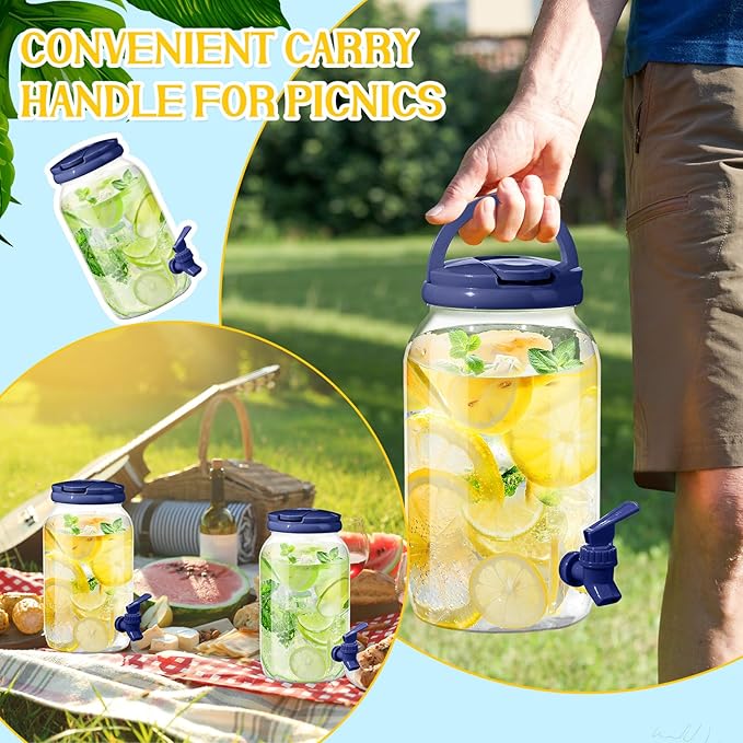 Havawish 2 Pcs 1 Gallon Plastic Beverage Dispenser with Spigot Clear Summer Kitchen Fridge Drink Dispenser for Parties Lemonade Juice Tea Beer Cold Water(Blue,Cylinder)