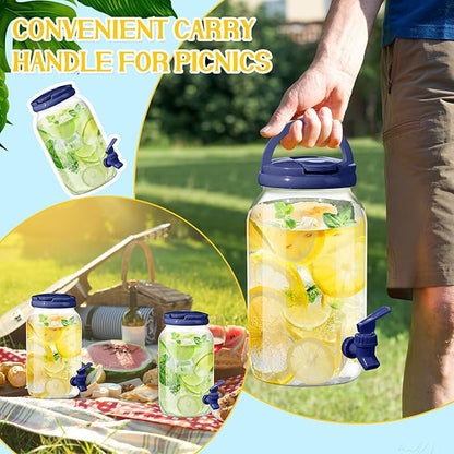 Havawish 2 Pcs 1 Gallon Plastic Beverage Dispenser with Spigot Clear Summer Kitchen Fridge Drink Dispenser for Parties Lemonade Juice Tea Beer Cold Water(Blue,Cylinder)