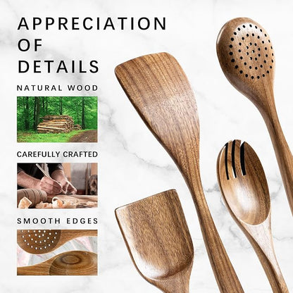 Wooden Spoons for Cooking, Nonstick Cooking Utensil Set with 4 Piece Acacia Wooden Spatulas and Spoons for Cooking, Terrific for Everyday Kitchen Tasks - Image 4