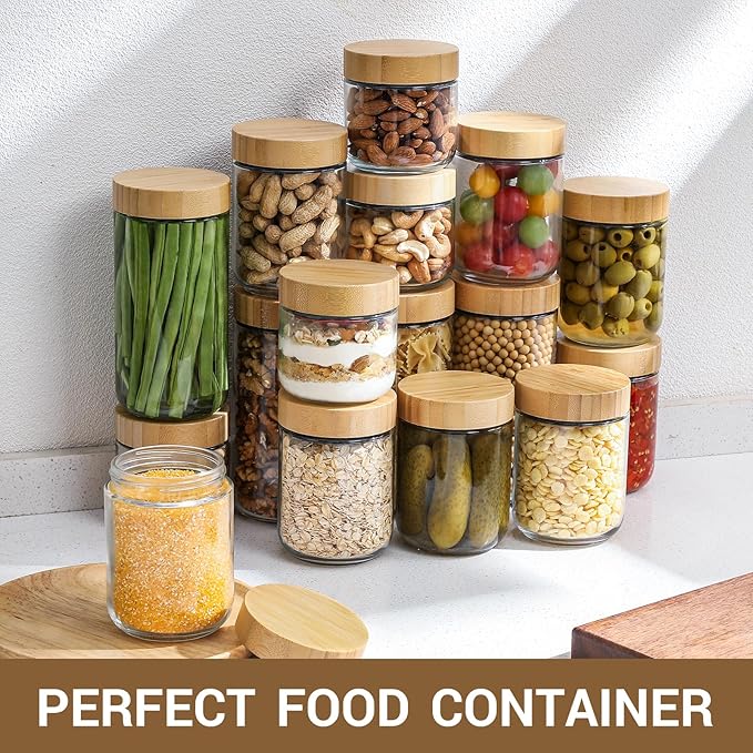 NETANY 4-pack 24oz Glass jars with Airtight Lids, Overnight Oats Containers with Bamboo Lids, Wide mouth Mason Salad jars, Glass Food Storage Containers for Snacks Yogurt Spice Sugar - Image 6