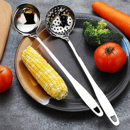 Soup Spoon Stainless Steel Heavy Duty Big Soup Ladle Colander Serving Spoon with Attractive Mirror Finish, Perfect for Hotpot Stirring, Serving Soup, Deep Wide Enough 2PCS (Soup Spoons - 12") - Image 2