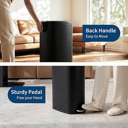 Garvee 13 Gallon Slim Kitchen Trash Can, Narrow Stainless Steel Step-On Pedal Garbage Can with Soft Close Lid, Removable Inner Bucket, Space-Saving Trash Bin for Kitchen, Bathroom, Office, Black