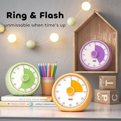 Conchstar Visual Timer for Kids 60-Minute - Countdown Timer with Optional Alarm, Focus Tool for ADHD & Autism, Time Management for Homework, Chores, Office, Kitchen, Teaching & Study Routines (Purple)