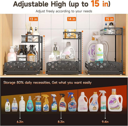 Sevenblue 2 Packs Under Sink Organizer, Height Adjustable 2 Tier Under Kitchen Sink Organizer, Multi-Purpose Storage Shelf for Kitchen Bathroom Cabinet (Metal, Extra Large) - Image 3