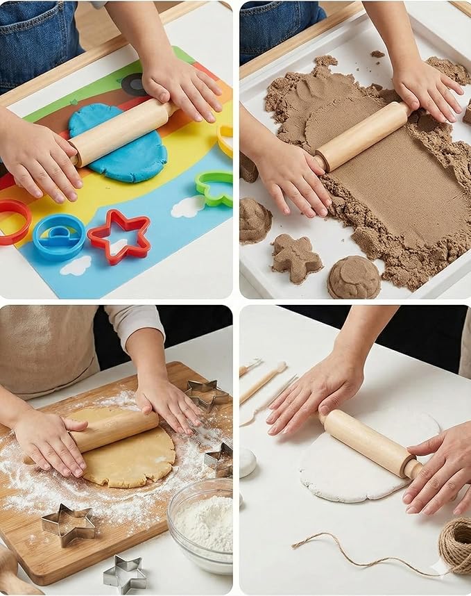 8-Inch Premium Kids Mini Rolling Pins (6-Pack) Splinter-Free, Non-Stick Hardwood for Baking, Sensory Crafts, Play-Doh, Clay, Therapeutic Fine Motor Skills for Toddlers, Great Gift for Children - Image 2