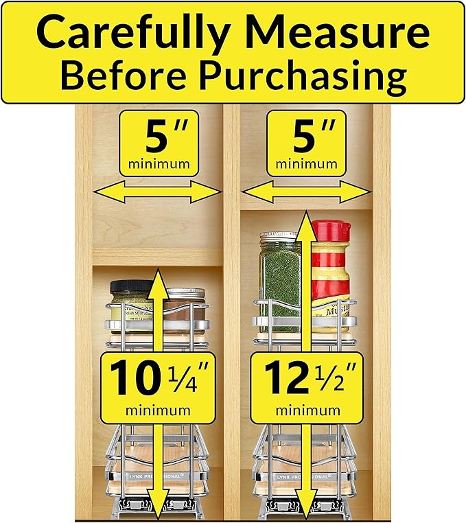 LYNK PROFESSIONAL® Élite™ Pull Out Spice Organization for Cabinets - 4-3/8 inch Wide – Spice Rack for Inside Cabinets – Wood/Chrome - Sliding Spice Rack Organizer for cabinet – Spice Rack - 2 Tier - Image 4