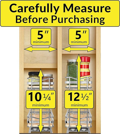 LYNK PROFESSIONAL® Élite™ Pull Out Spice Organization for Cabinets - 4-3/8 inch Wide – Spice Rack for Inside Cabinets – Wood/Chrome - Sliding Spice Rack Organizer for cabinet – Spice Rack - 2 Tier - Image 4