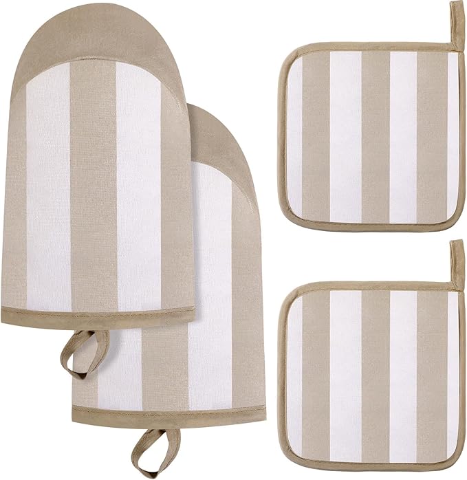 4 Pcs Pot Holders and Oven Mitts Set for Kitchen, Hot Pads Oven Mitten Heat Resistant Dorm Essentials First Day of School Back to School Gift Cotton Terry Outdoor Indoor Garden Baking Cooking(Brown) by Unknown
