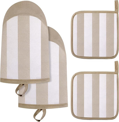 4 Pcs Pot Holders and Oven Mitts Set for Kitchen, Hot Pads Oven Mitten Heat Resistant Dorm Essentials First Day of School Back to School Gift Cotton Terry Outdoor Indoor Garden Baking Cooking(Brown) by Unknown