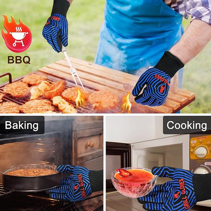 QUWIN BBQ Gloves, Oven Gloves 1472℉ Extreme Heat Resistant, Grilling Gloves Silicone Non-Slip Oven Mitts, Kitchen Gloves for BBQ, Grilling, Cooking, Baking-1 Pair (One Size Fits Most, Black/Blue) - Image 2