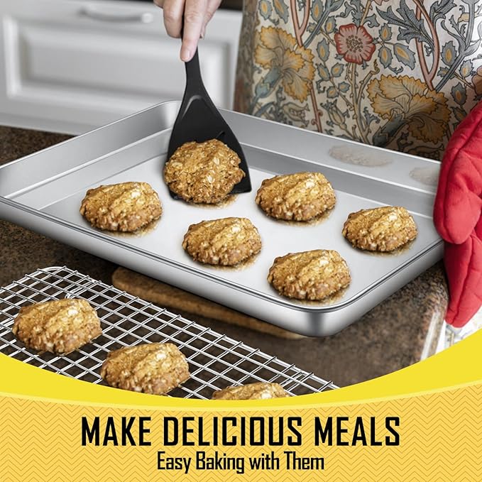 12.5 Inch Baking Sheet Pan with Cooling Rack Set, Joyfair Stainless Steel Toaster Oven Tray Pans with Grid Racks, Rectangular Bakeware for Cookie/Bacon, Heavy Duty & Rust-free, Dishwasher Safe