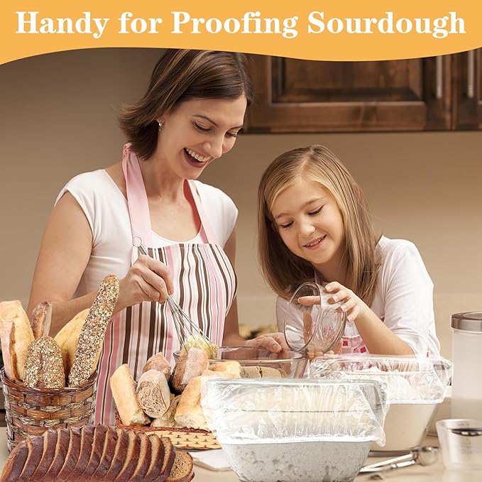 200 Pcs Bowl Covers for Bread Proofing, Plastic Shower Caps for Sourdough Bread, Food Covers Stretch Reusable Elastic, Keep Food Fresh and Dust Away - Image 8