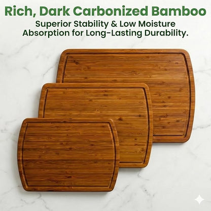 Greener Chef Luxury Bamboo Cutting Board 3-Piece Set with Carbonized Vertical Grain Strength Technology - Extra Large Wooden Cutting Boards for Kitchen with Deep Juice Grooves - Lifetime Replacements - Image 2