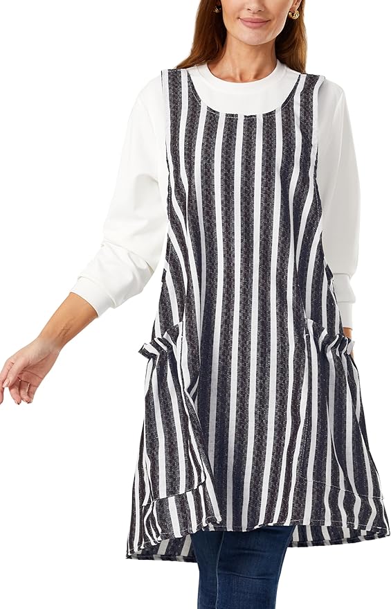 Cozy Adjustable Cross Back Aprons for Women with Pockets Cotton Linen Cooking Kitchen Baking