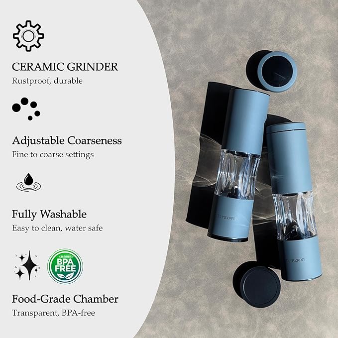 Salt and Pepper Grinder Set with Adjustable Coarseness | Manual Pepper Mill Grinder with Refillable Design | Ceramic Core | Kitchen Essential (2 Packs, Buttercream)