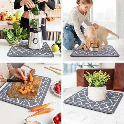 WISELIFE Dish Drying Mat Super Absorbent Drying Mat Large Dish Drying Mats for Kitchen Counter Easy Clean Dish Mat Kitchen Drying Mat15"x 18" Stylish Grey - Image 6