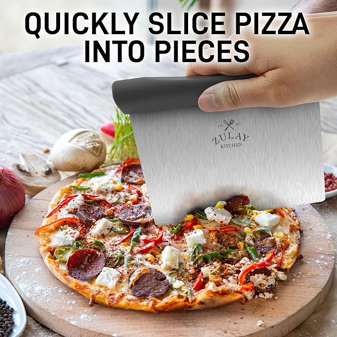 Zulay Premium Multi-purpose Stainless Steel Bench Scraper & Chopper, Easy to Read Etched Markings for Perfect Cuts, Quick & Easy Multi-use Dough Scraper, Dough Cutter & Pastry Scraper (Gray) - Image 3
