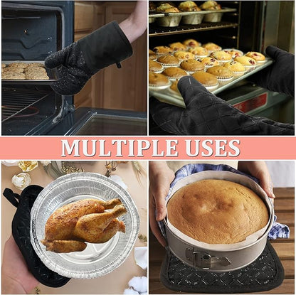 4 Pcs Oven Mitts and Pot Holders,Oven Glove High Heat Resistant 500 Degree,Long Oven Mitts with Recycled Cotton Infill and Silicone Non-Slip Surface for Baking,Kitchen,Cooking(Black) - Image 4