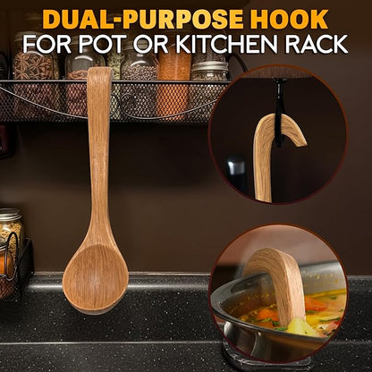 Wooden Ladle for Soup – 10.8×2.8" Deep Wood Ladle with 2.7 fl oz Capacity, Long Handle Hook-End & Lacquer Coating for Comfortable Grip – Easy-Clean Wooden Soup Spoon for Sauces, Stews & Kitchen Use