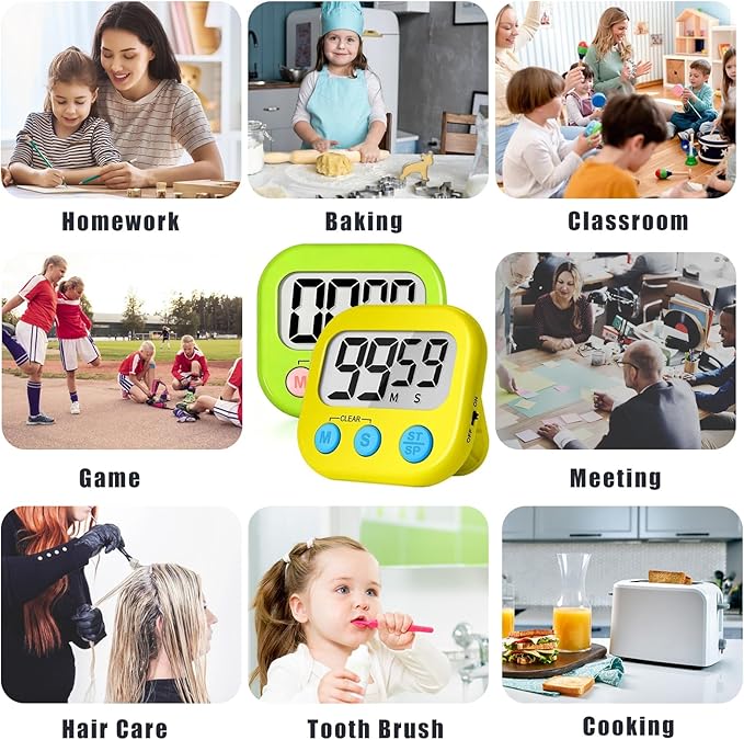 ZILLEEN Classroom Timer for Kids Teachers 2 Pack Digital Timers, Green & Yellow - Image 4