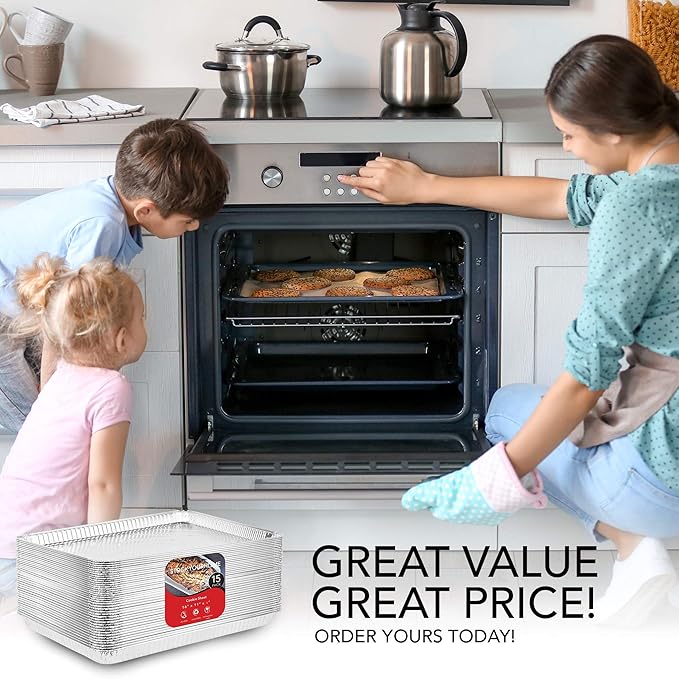 Stock Your Home Aluminum Pans - 15 Pack Disposable Aluminum Foil Trays - Reusable Nonstick Baking Sheets - 16 Inch x 11 Inch - Image 7