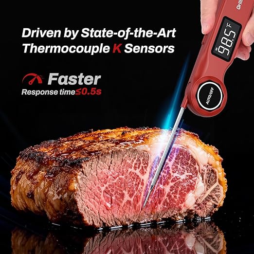 Instant Read Meat Thermometer, GrillBliss USB-C Rechargeable Digital Food Thermometer with 0.5s Fast Read & ±0.5℉ Accuracy, VA LCD Display, Cooking Thermometer for BBQ, Grill, Candy, Brewing - Image 2