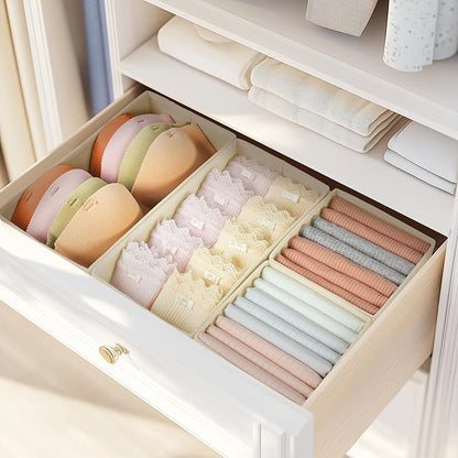 DIMJ Drawer Organizers - Set of 12 Fabric Closet Organizers and Storage, Drawer Dividers for Baby Clothes, Socks, Belt, Tie (Beige) - Image 7