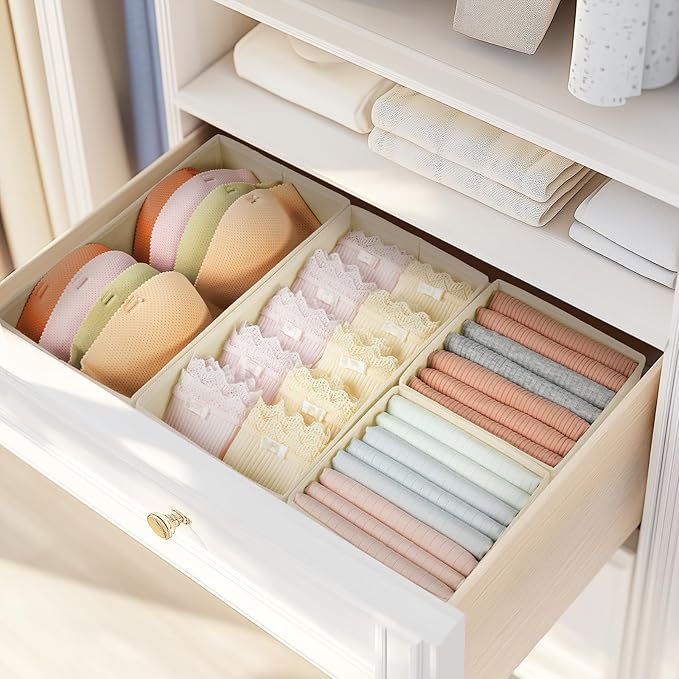 DIMJ Drawer Organizers for Clothing, Set of 8 Fabric Closet Organizers and Storage, Dresser Organizers, Drawer Dividers for Baby Clothes, Socks, Belt, Tie (Beige) - Image 7
