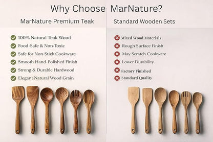 Teak Wood Kitchen Utensils Set – 6 Piece, Sustainable Teak Cooking Utensils, Non-Stick Safe, Heat Resistant Wooden Spoons & Spatulas