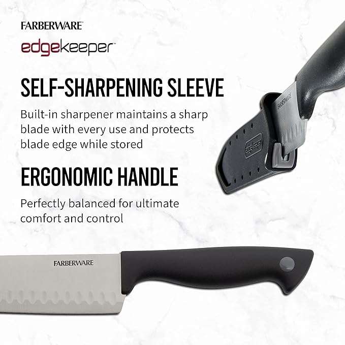 Farberware Edgekeeper 5-Inch Santoku Knife with Self-Sharpening Blade Cover, High Carbon-Stainless Steel Kitchen Knife with Ergonomic Handle, Razor-Sharp Knife, Black - Image 4