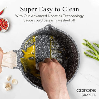 CAROTE 1.5Qt & 3.0Qt Sauce Pan Sets with Lid Cooking Pots Nonstick Saucepans Cookware Set with Pour Spout Small Kitchen Pot, Induction Comptable, Easy to Clean, PFOA FREE (Classic Granite) - Image 4