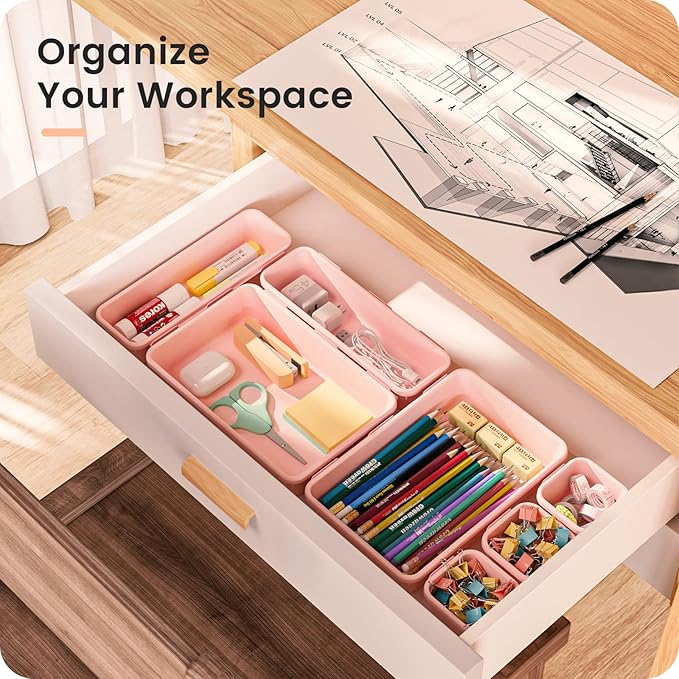 A-LuGei【【5 Size】 Tool Box Organizer Tray Divider Set, 【Pink】 Desk Drawer Organizer, Garage Organization and Storage Toolbox Accessories Rolling Tool Chest Cart Cabinet WorkBench Small Part - Image 2