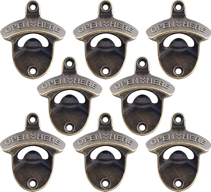 8 PCS Wall Mount Bottle Opener Antique Bronze, Old Fashioned Bulk Beer Bottle Cap Opener Surface Mount for Patio Post by Wallmountedbottleopener