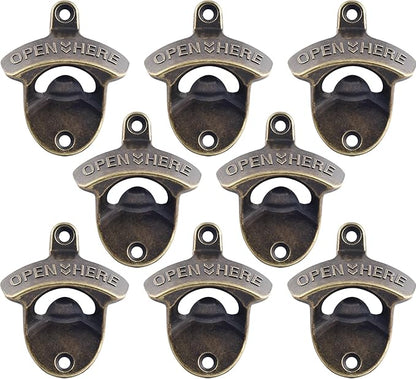 8 PCS Wall Mount Bottle Opener Antique Bronze, Old Fashioned Bulk Beer Bottle Cap Opener Surface Mount for Patio Post by Wallmountedbottleopener