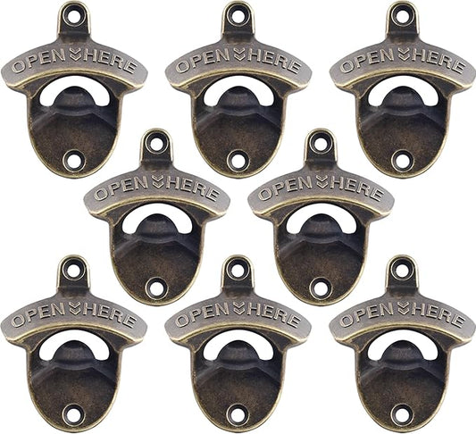 8 PCS Wall Mount Bottle Opener Antique Bronze, Old Fashioned Bulk Beer Bottle Cap Opener Surface Mount for Patio Post by Wallmountedbottleopener