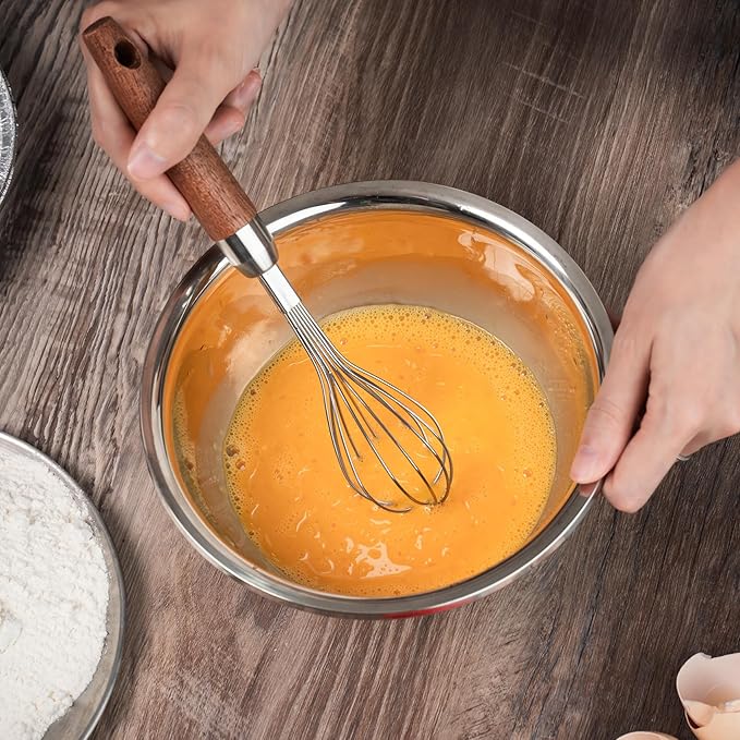 Whisk for Cooking,Stainless Steel Wire Wooden Handle Kitchen Multi Function Non Stick Balloon Whisk Egg Beater for Blending Whisking Beating Frothing Stirring Batters (11"L x 2.1"W) - Image 5