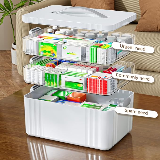 ARSTPEOE 3-Tier Medicine Organizer - Portable Medicine Cabinet with Plastic Handle, Multipurpose Medical Box, Pill Organizer, Empty First Aid Kit for Home - Image 3